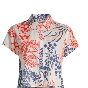 Farm Rio Lobster Print Cropped Buttondown